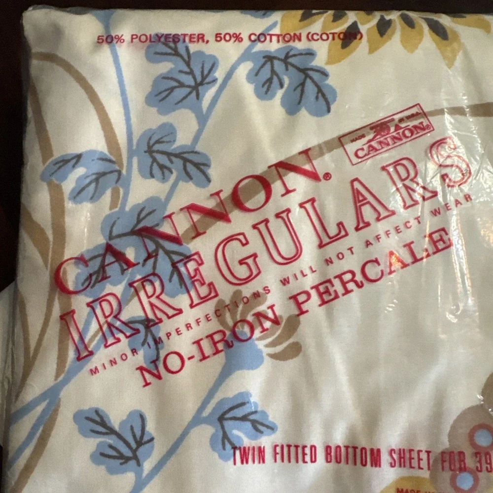 Vintage‎ 70s Cannon Sheets Butterfly Almond TWIN Size Flat Fitted New Dahlia